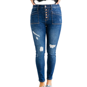 Judy Blue women’s cargo patch high rise skinny jeans, distressed, size 11 or 30